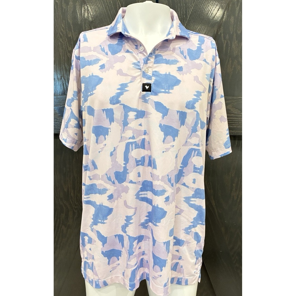 Bad Birdie Polo Shirt Mens Large Purple/Blue Camo Print Golf Performance Stretch
